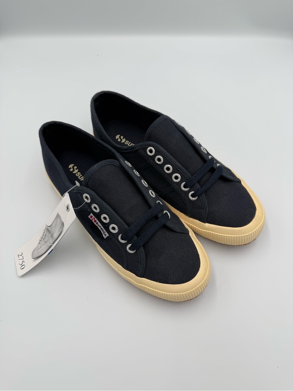 Superga Women’s Navy Canvas Sneakers with Cream Gum Sole